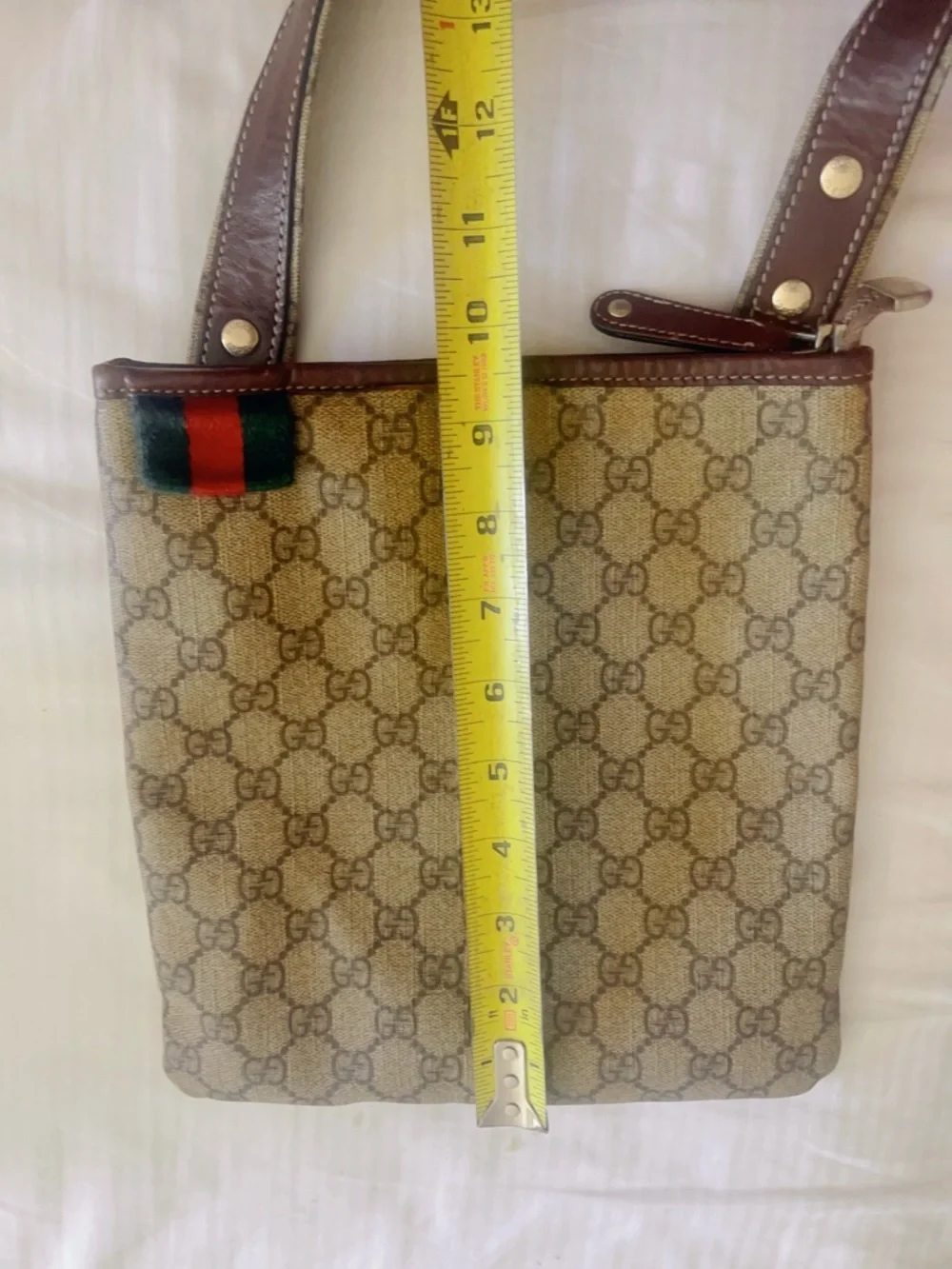 Authentic Gucci GG Monogram Supreme Sherry Web Messenger Crossbody